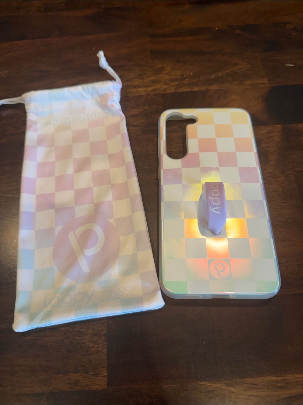 Loopy Case Iridescent Checkerboard Phone Case with Lavender Loop Grip